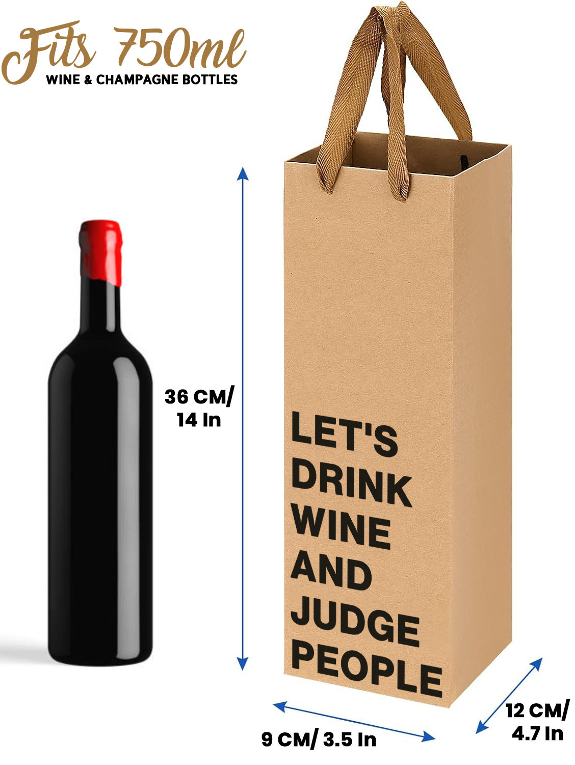 "Let's Drink Wine and Judge People" wine gift bag – Kraft paper, funny adult gift bag.