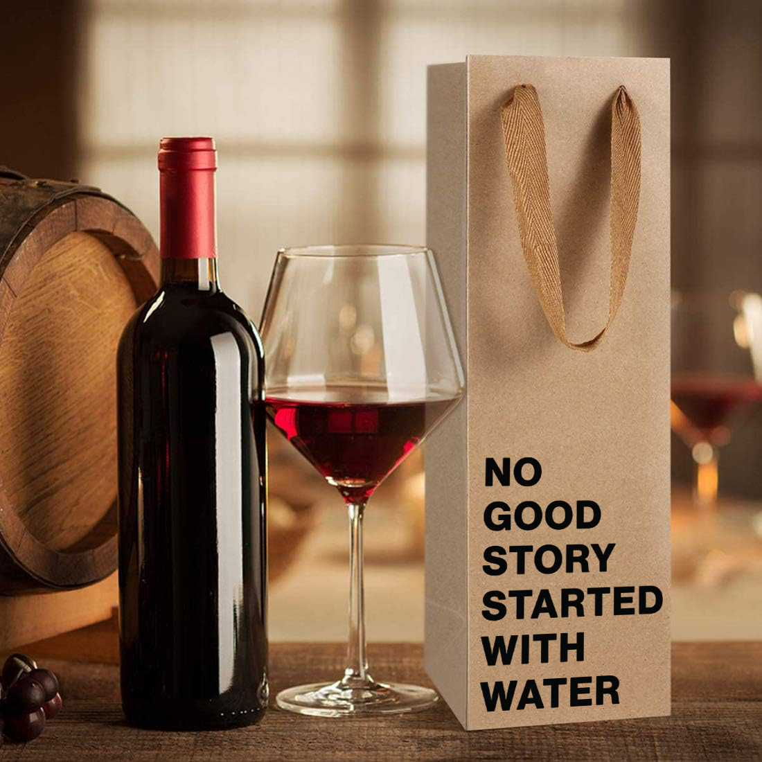 Funny wine gift bag with kraft paper design.