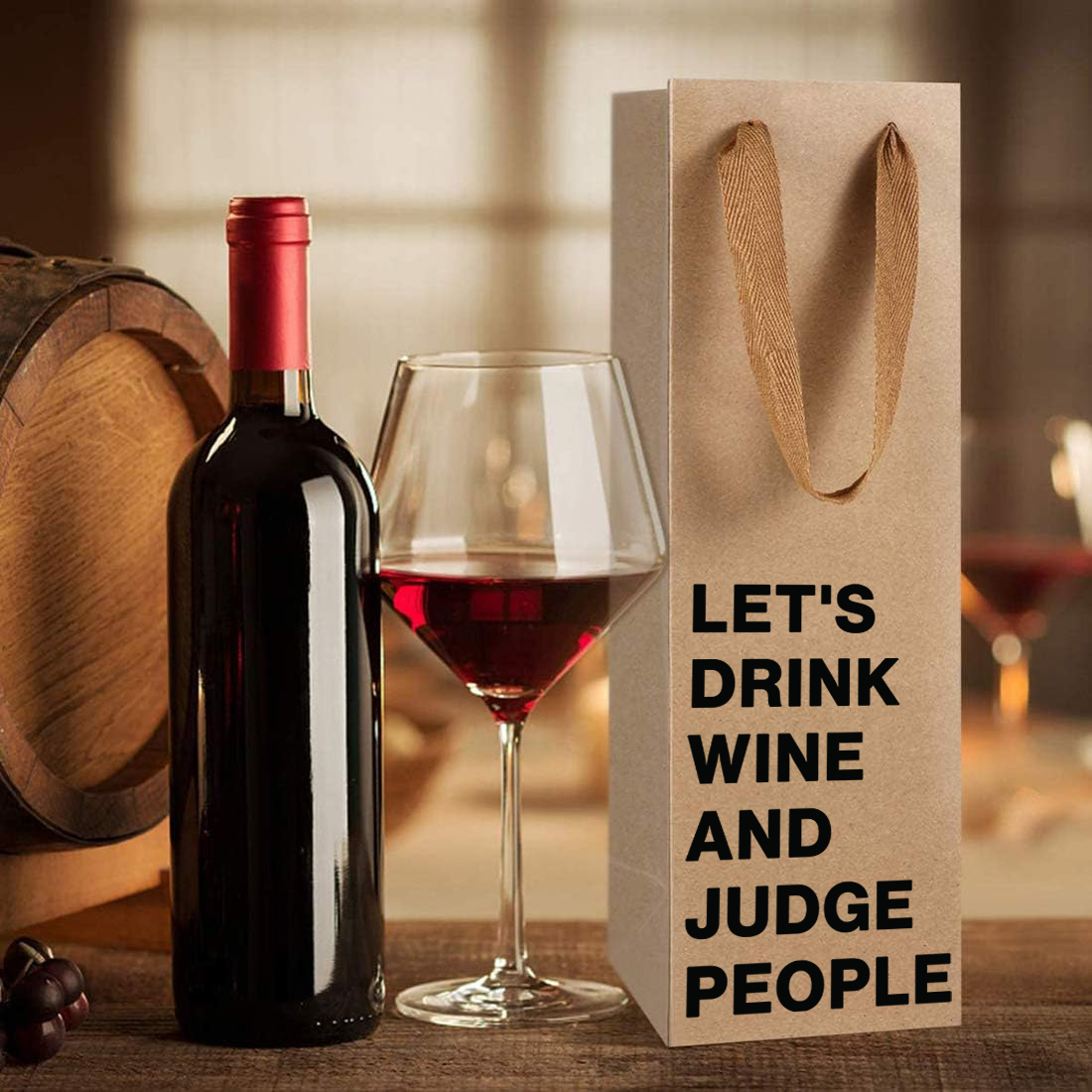 "Let's Drink Wine and Judge People" wine gift bag – Kraft paper, funny adult gift bag.