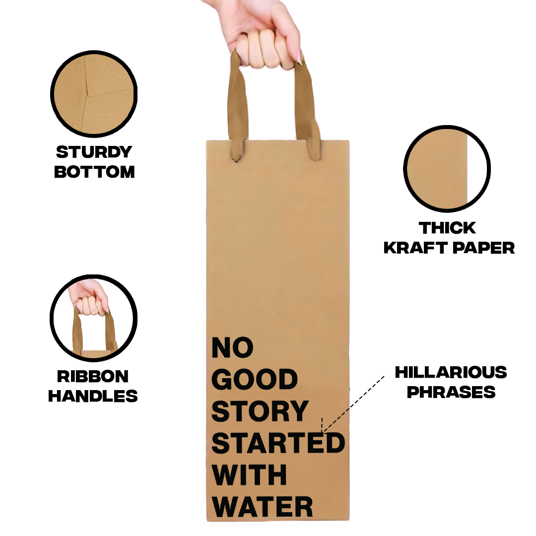 Funny wine gift bag with kraft paper design.
