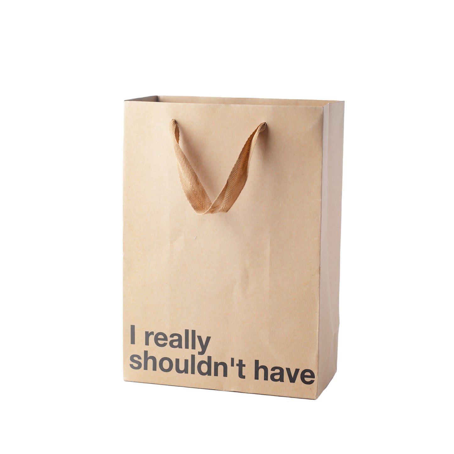 "I Really Shouldn't Have" kraft gift bag – Funny adult gift bag with a brown ribbon.