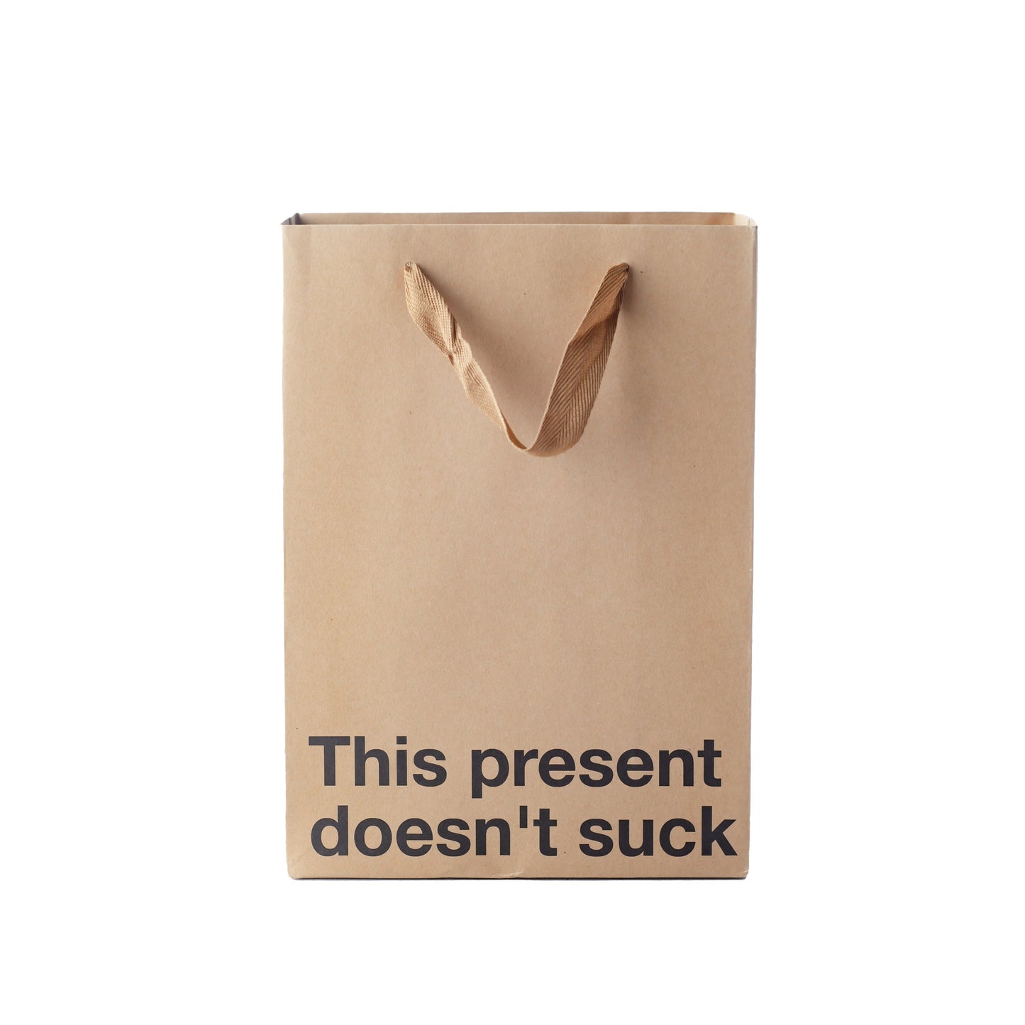 Kraft gift bag with brown ribbon handle, great for adult gifts.