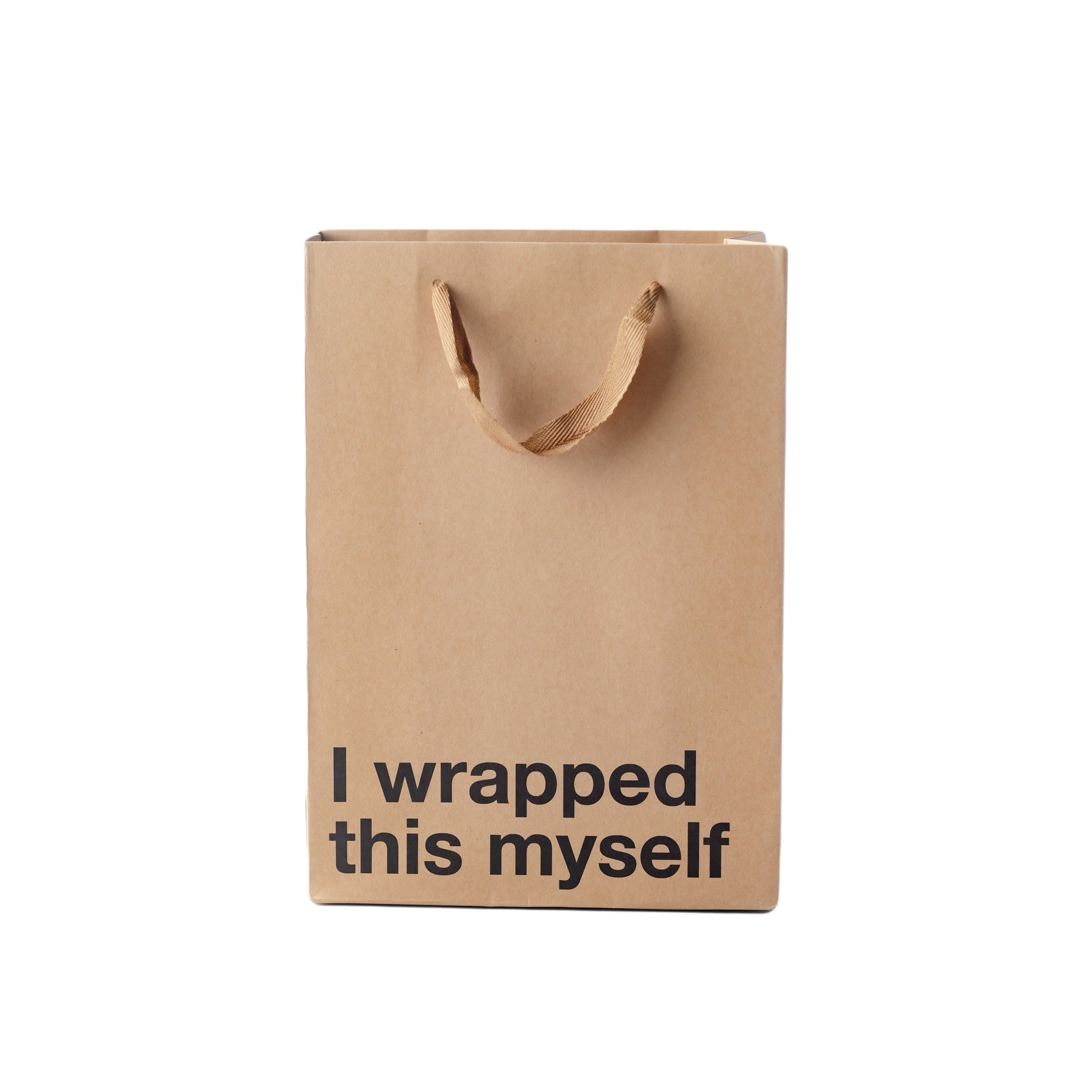 Kraft gift bag with brown ribbon handle, perfect for adult gifts.