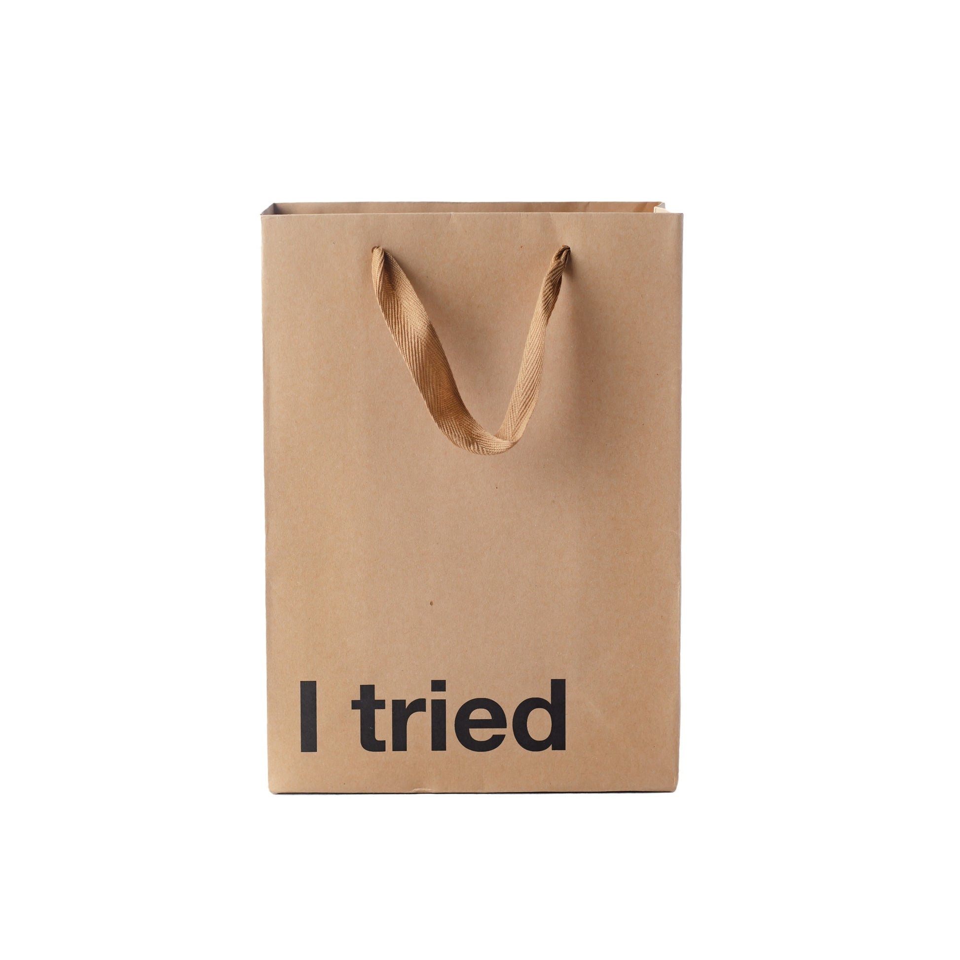 "I Tried" Kraft gift bag with a brown ribbon handle – Funny adult gift bag.