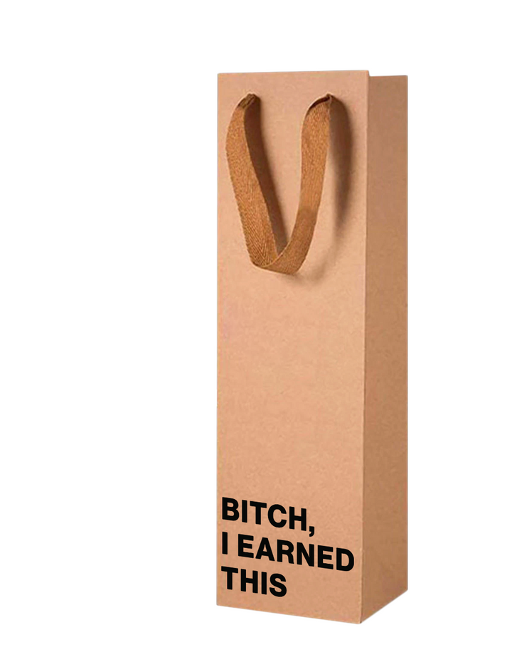 Funny kraft wine gift bag with bold sarcastic text.