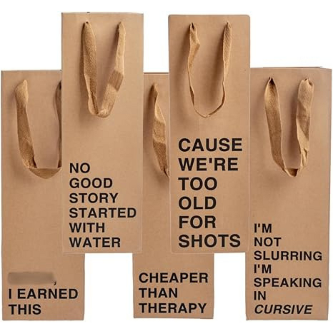 Wine gift bag set made of kraft paper, perfect for funny wine bags and gifting.