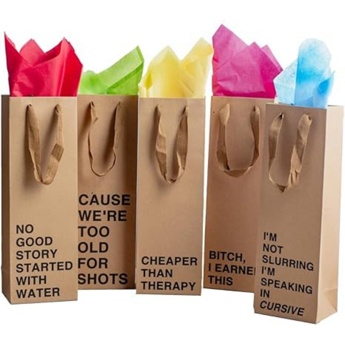 Wine gift bag set made of kraft paper, perfect for funny wine bags and gifting.