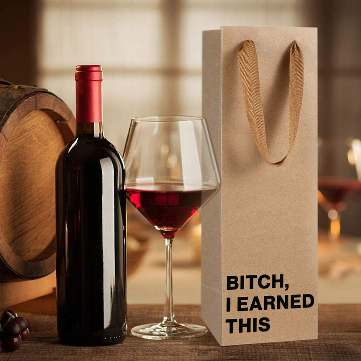 Funny kraft wine gift bag with bold sarcastic text.