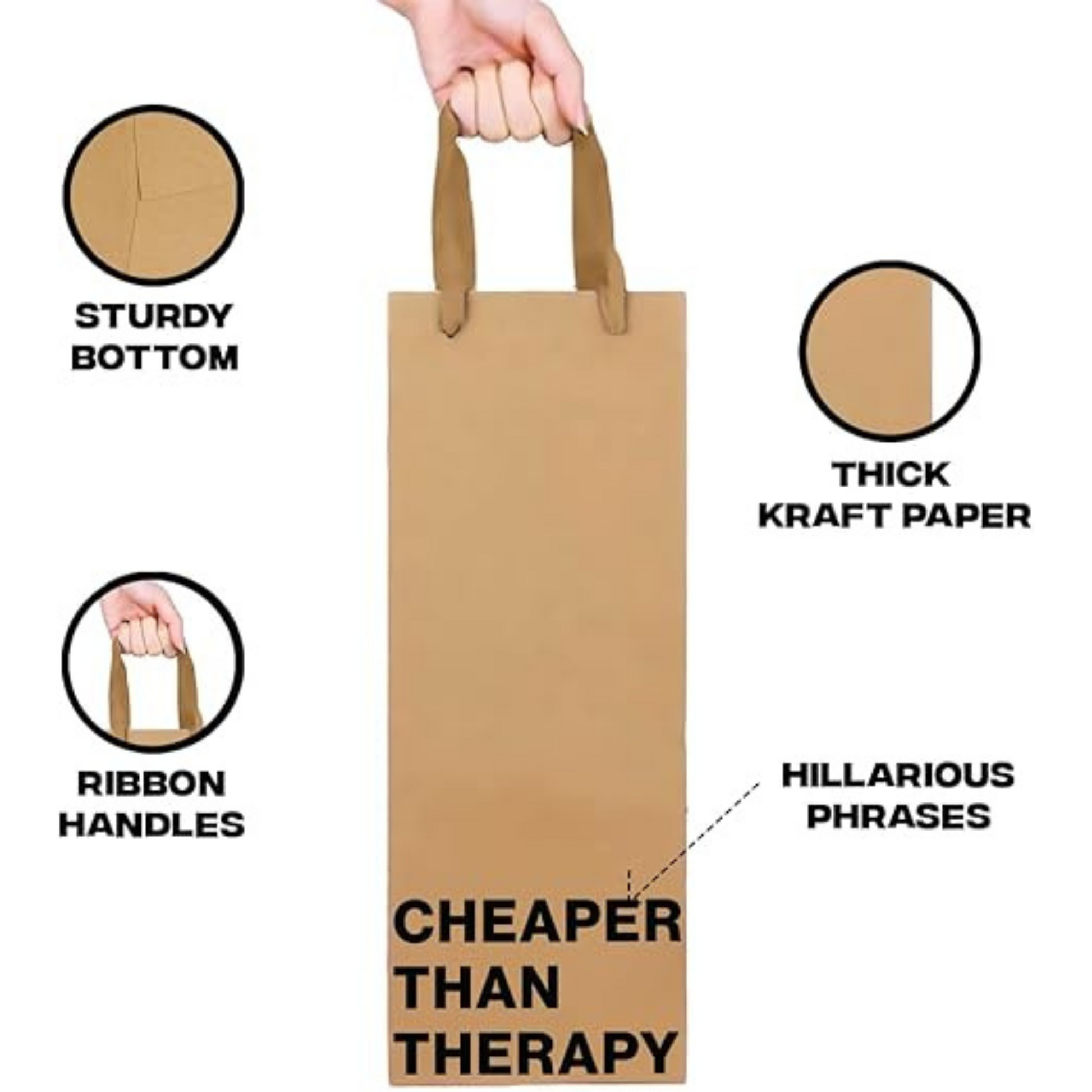 Wine gift bag set made of kraft paper, perfect for funny wine bags and gifting.