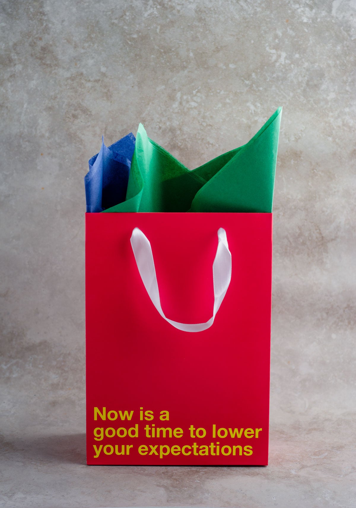 "Lower Your Expectations" Red gift bag – Funny kraft gift bag for adults.
