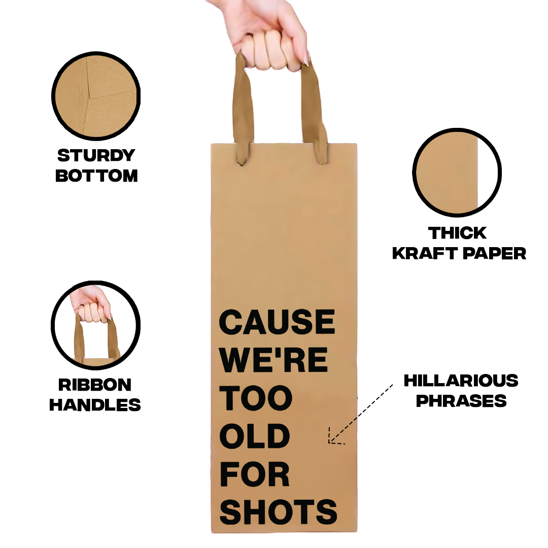 Funny kraft wine gift bag with bold sarcastic text.