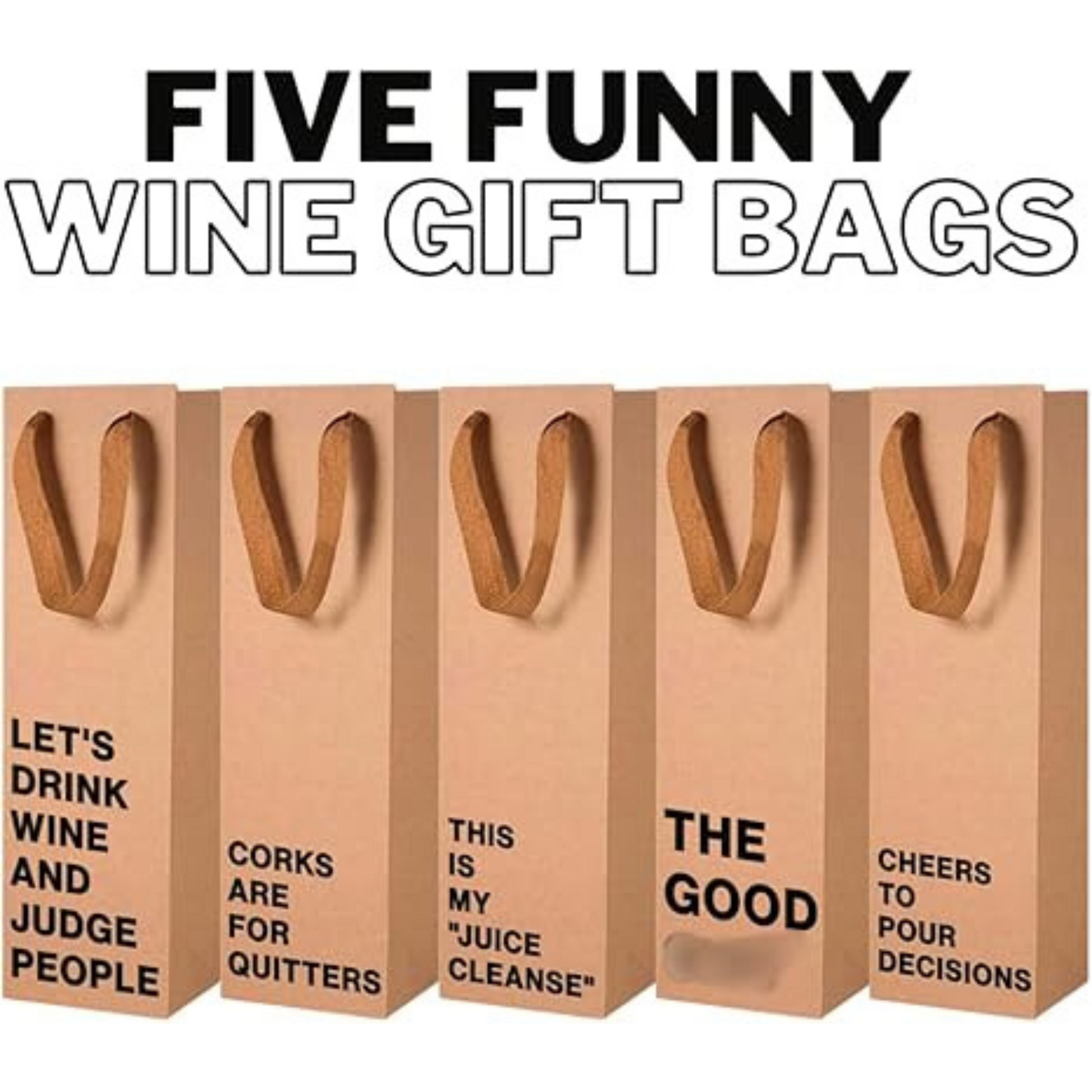 Wine gift bag set of 5 made from kraft paper, perfect for funny wine bags and gifting.