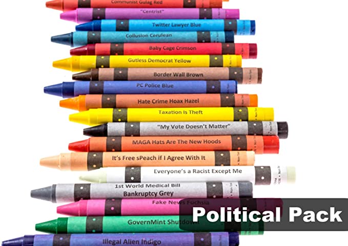 Adult crayons in a crayon box, featuring colorful crayons and humorous sayings.