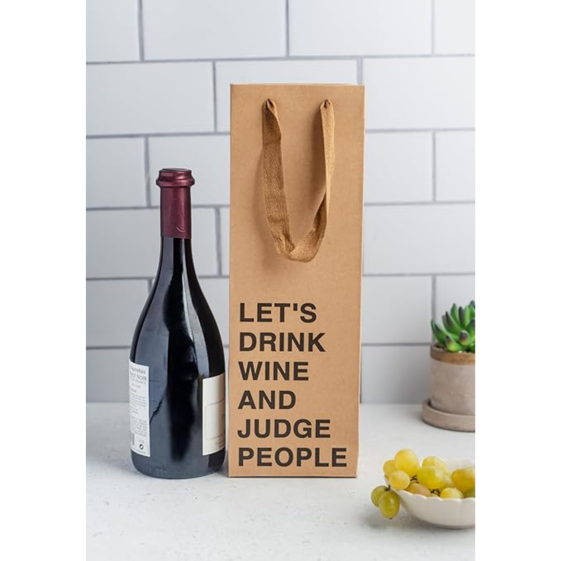 Wine gift bag set of 5 made from kraft paper, perfect for funny wine bags and gifting.