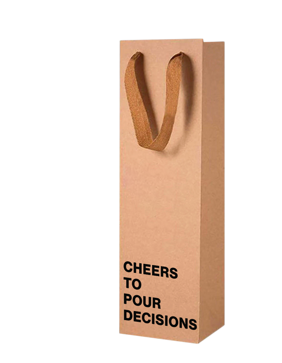 Funny kraft wine bag with "Cheers to Pour Decisions" design.