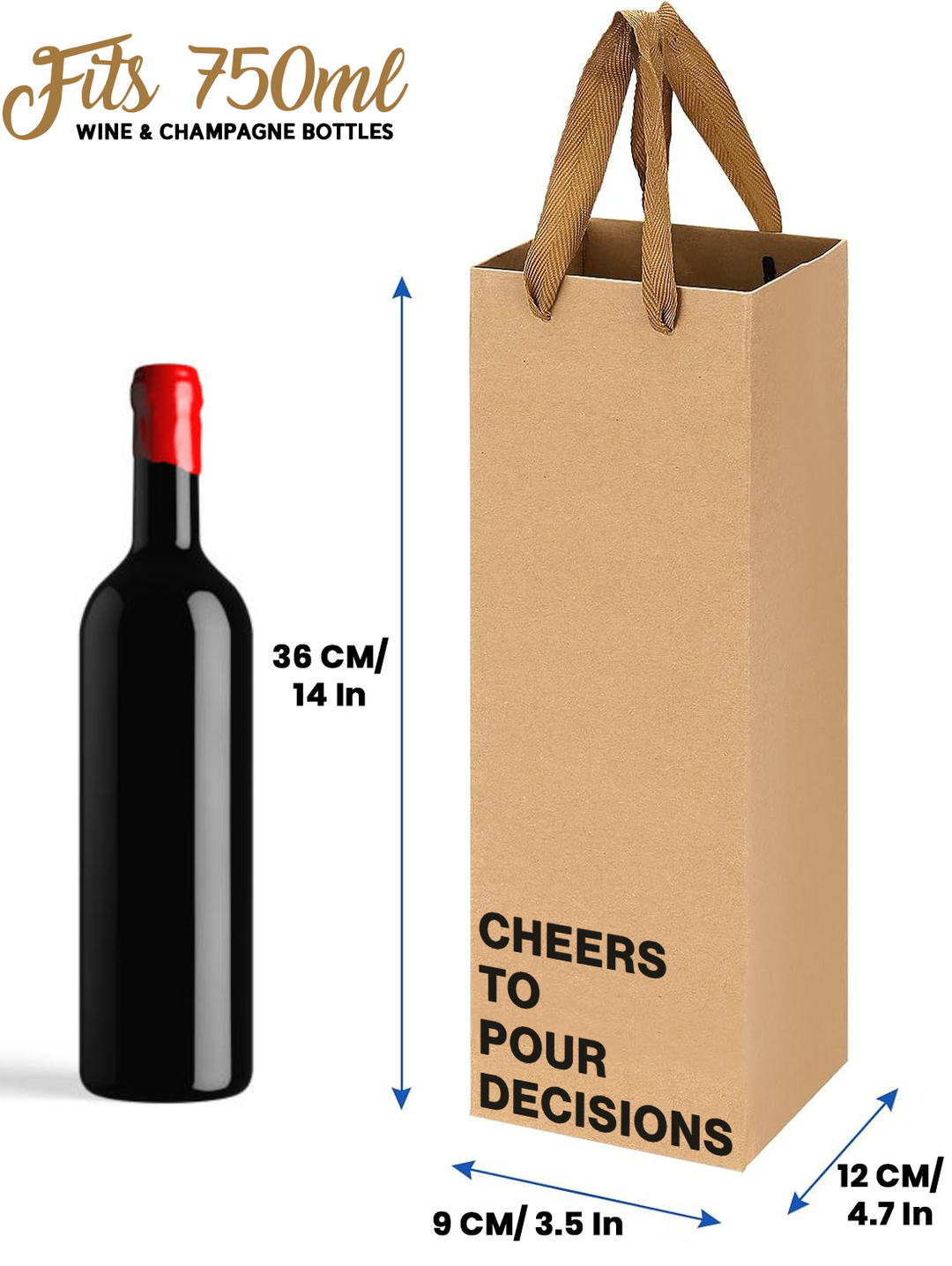 Funny kraft wine bag with "Cheers to Pour Decisions" design.