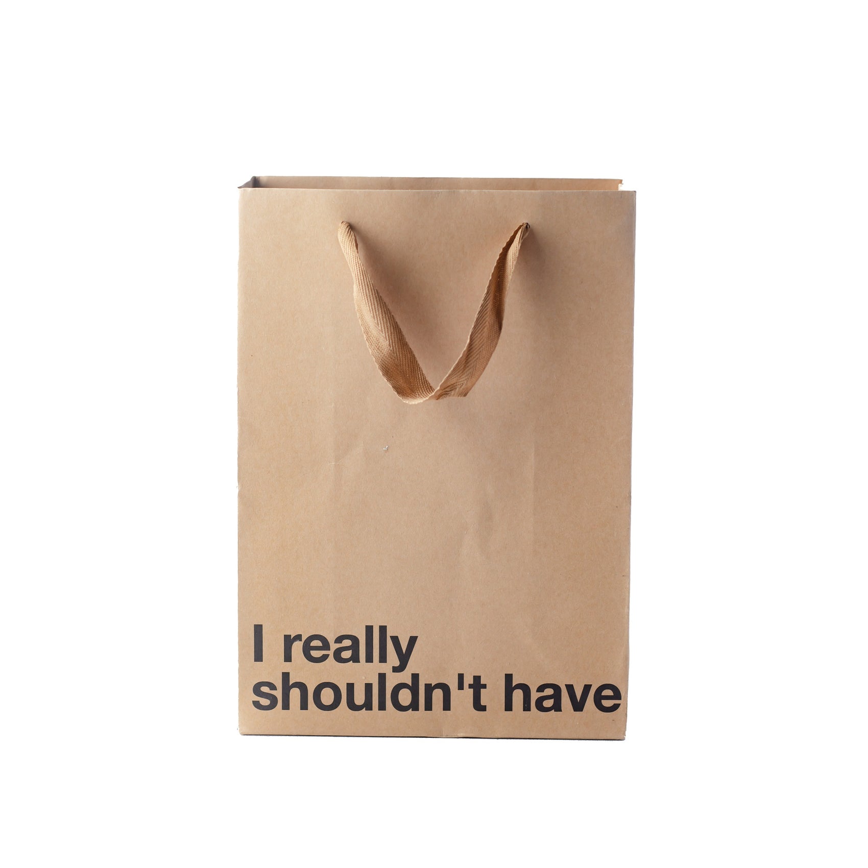 "I Really Shouldn't Have" kraft gift bag – Funny adult gift bag with a brown ribbon.