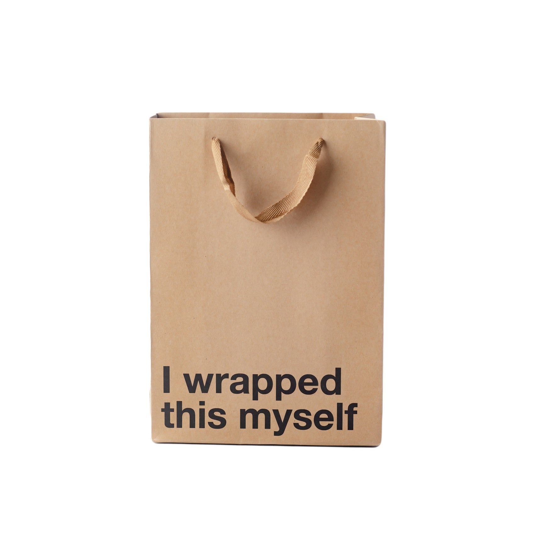 Kraft gift bag with brown ribbon handle, perfect for adult gifts.