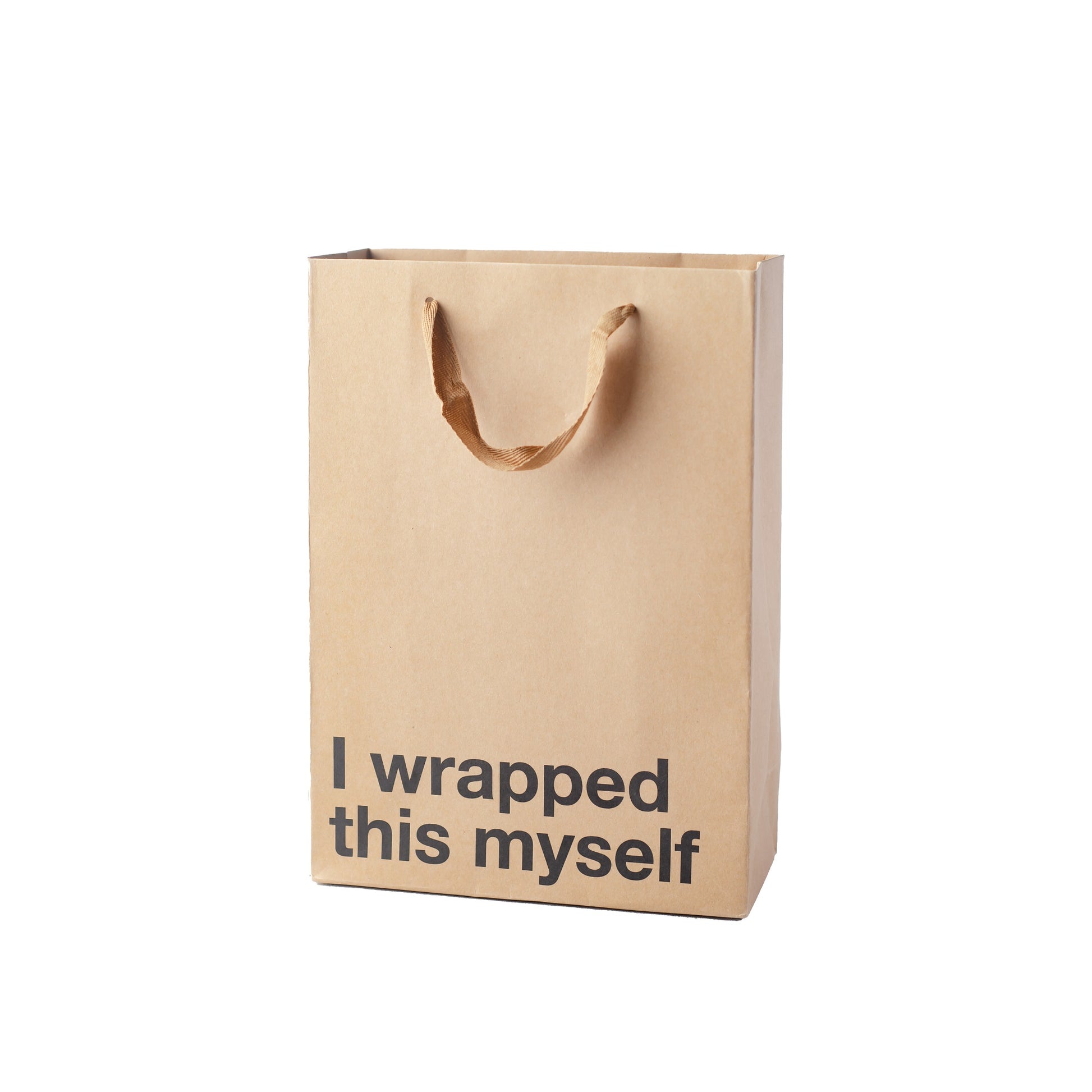 Kraft gift bag with brown ribbon handle, perfect for adult gifts.
