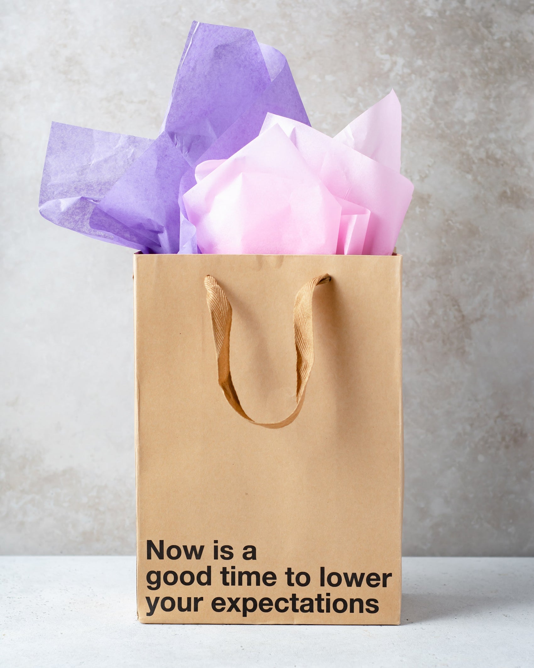 "Lower Your Expectations" gift bag – Funny kraft gift bag for adults.