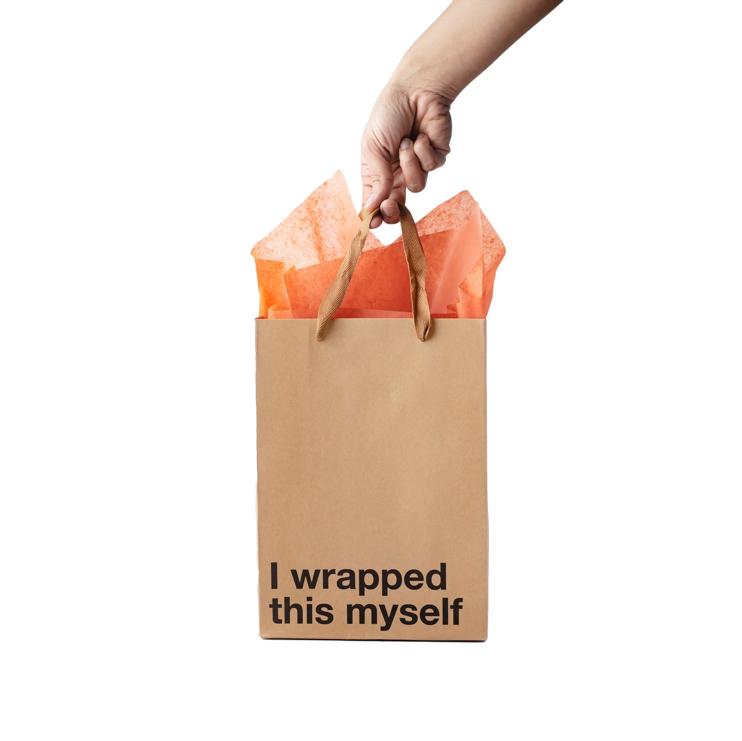 Kraft gift bag with brown ribbon handle, perfect for adult gifts.