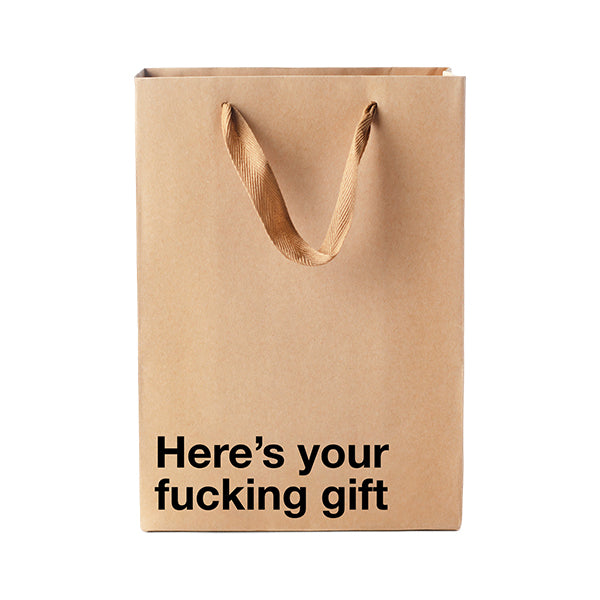 "Here's your fucking gift" Funny Profanity Gift Bag - Offensive Crayons