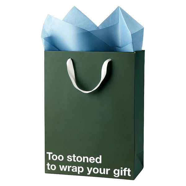 "Too stoned to wrap your gift" Funny Stoner Gift Bag - Offensive Crayons