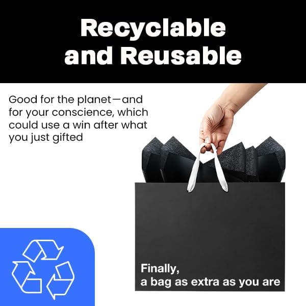 Black large funny gift bags set with handle, recyclable and reusable, perfect for fun gifting moments.