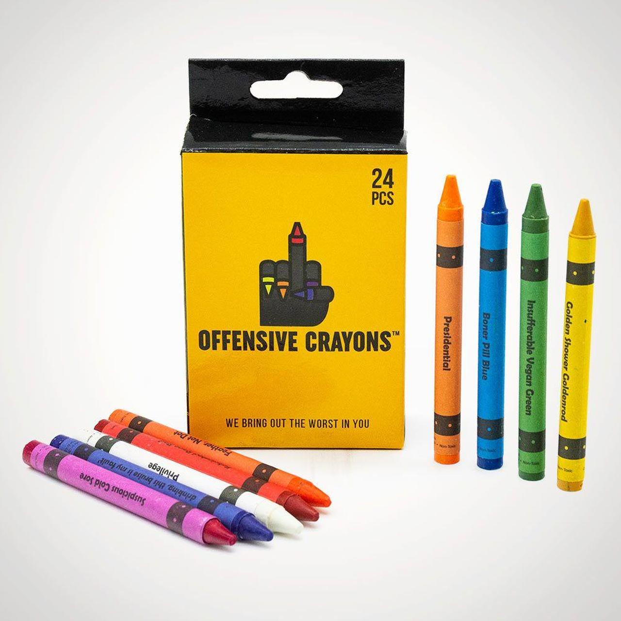 Original Offensive Crayons – 24 vibrant adult crayons with bold crayon colors for fun artwork.