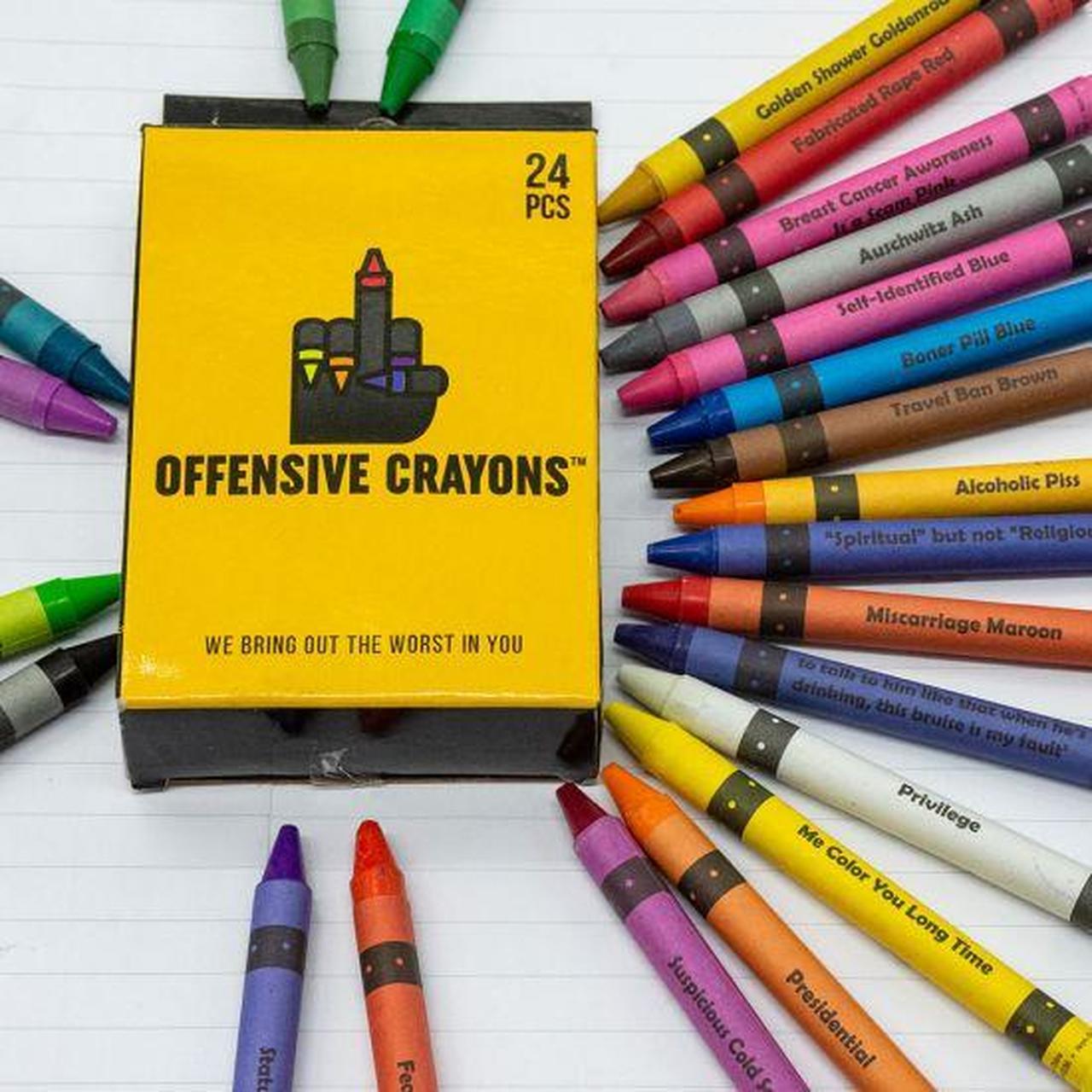 Original Offensive Crayons – 24 vibrant adult crayons with bold crayon colors for fun artwork.