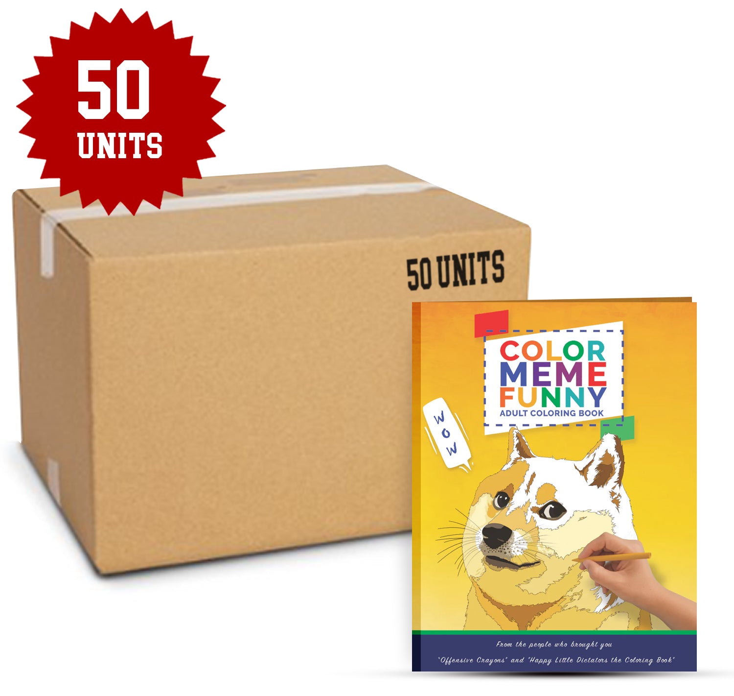 50-pack of meme coloring books with funny designs and internet humor for adults.