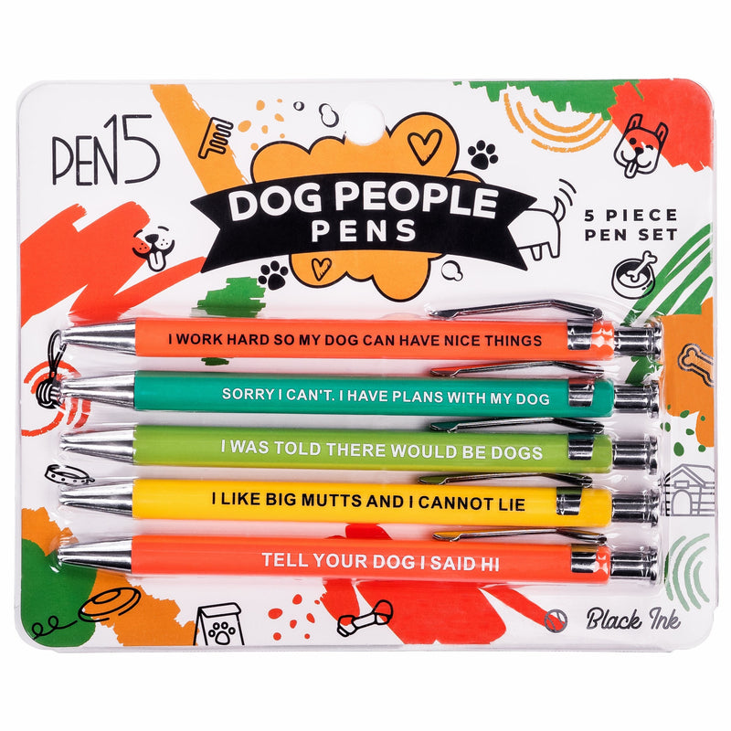 Milktoast Brands Funny Dog People Pens, A Snarky Gag Gift for Pet Owners or Coworkers, Black Pens DG101 5 Count (Pack of 1)