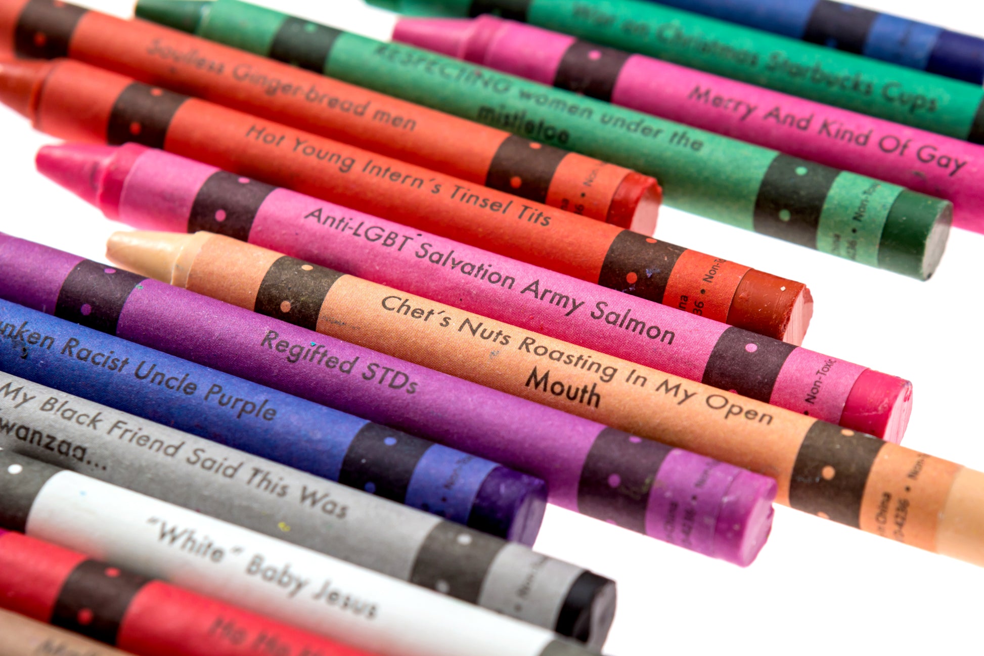 Holiday Edition crayons in assorted colors, ideal for adult coloring and holiday crafts.