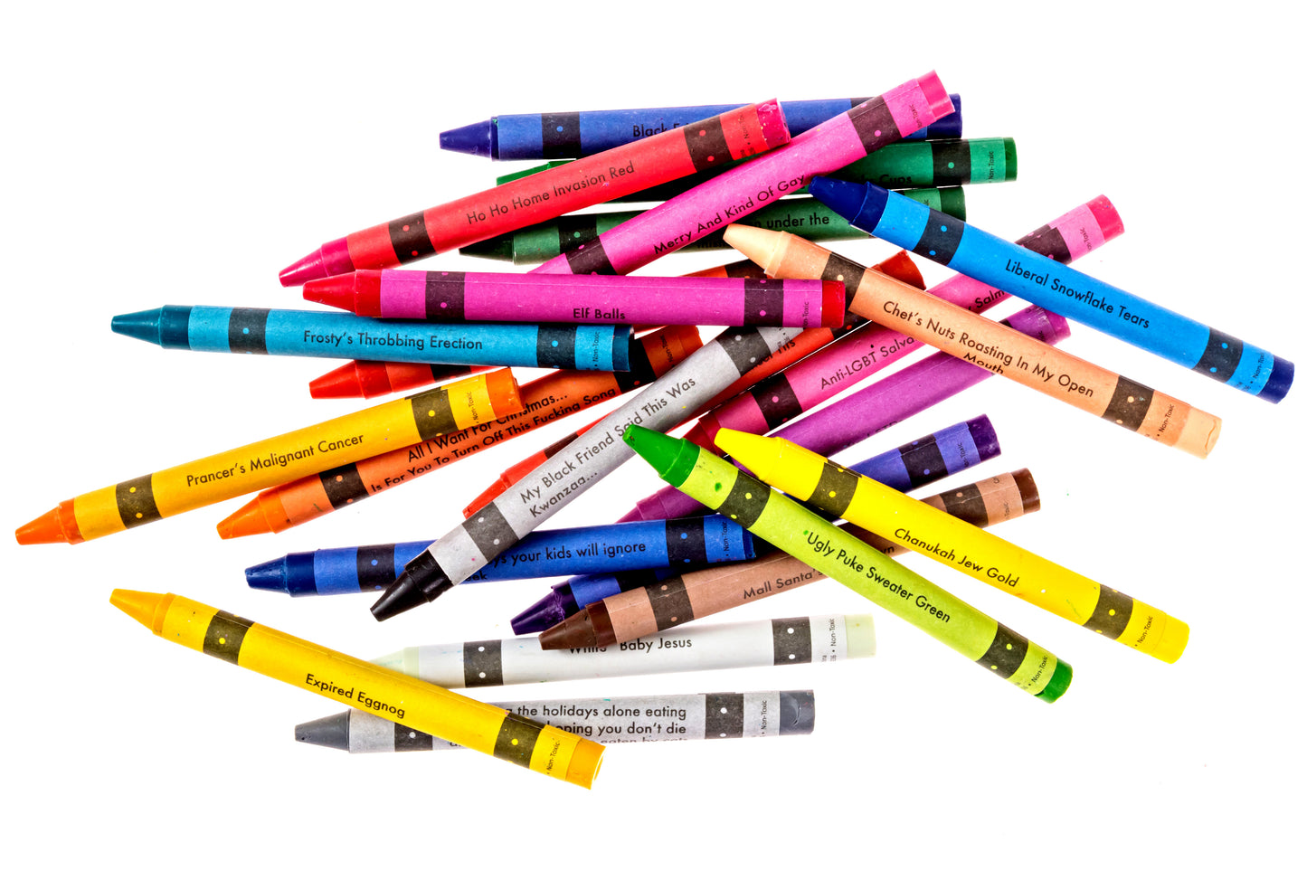 Holiday Edition crayons in assorted colors, ideal for adult coloring and holiday crafts.