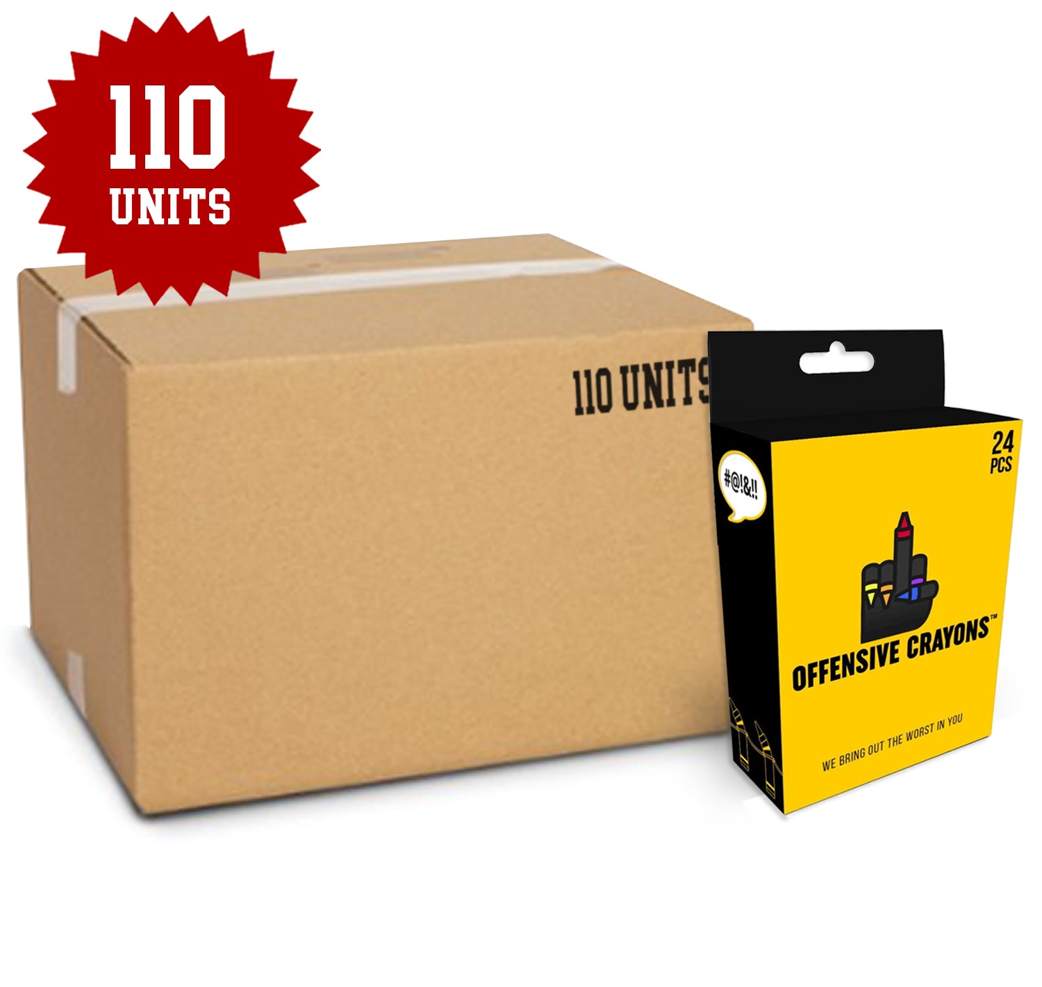 Offensive Crayons 110 pc case, colorful crayons for adults, pencil crayons in bulk.