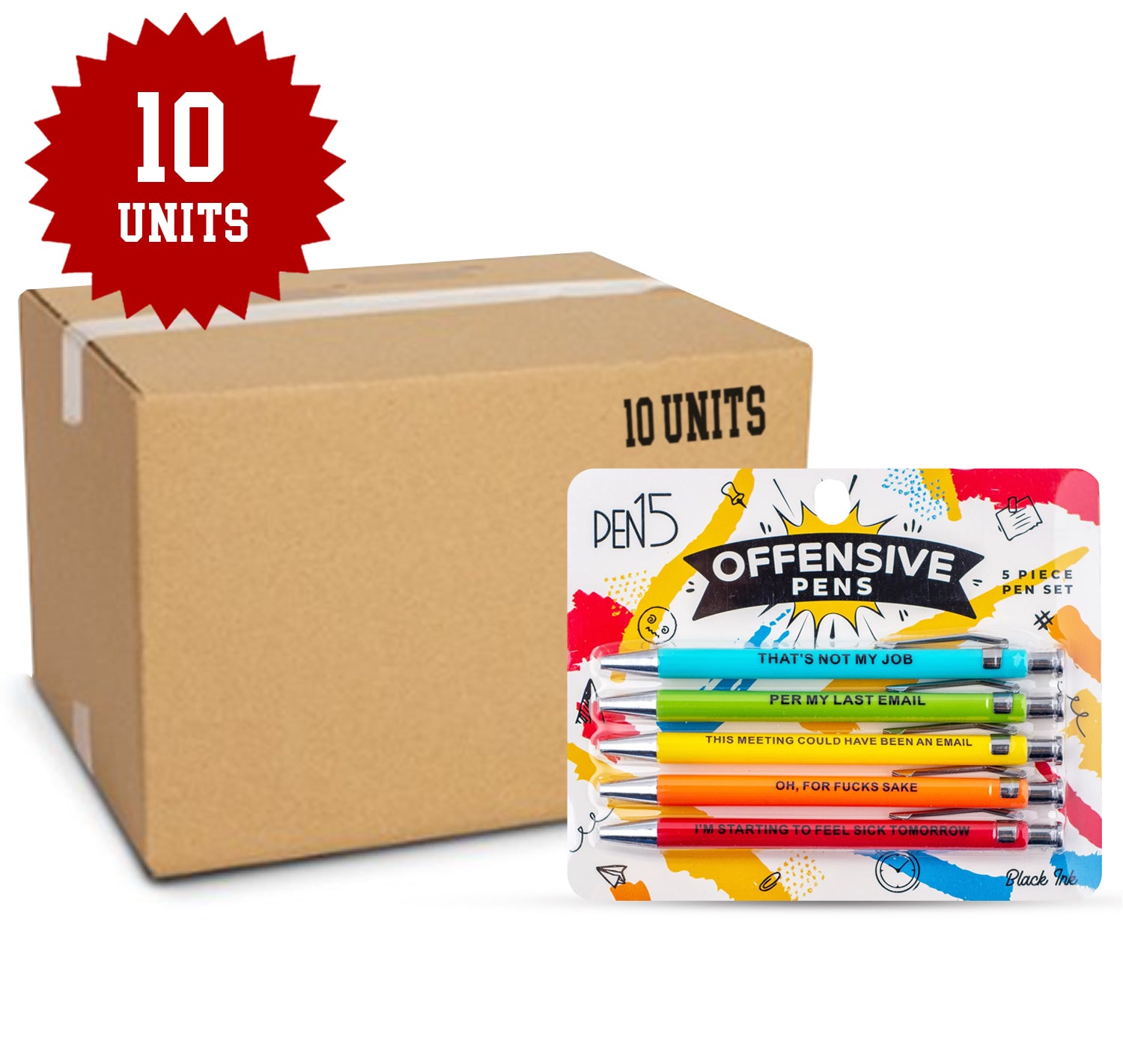 Offensive Pens – Set of funny pens with sarcastic phrases, ideal gift pens for office humor.