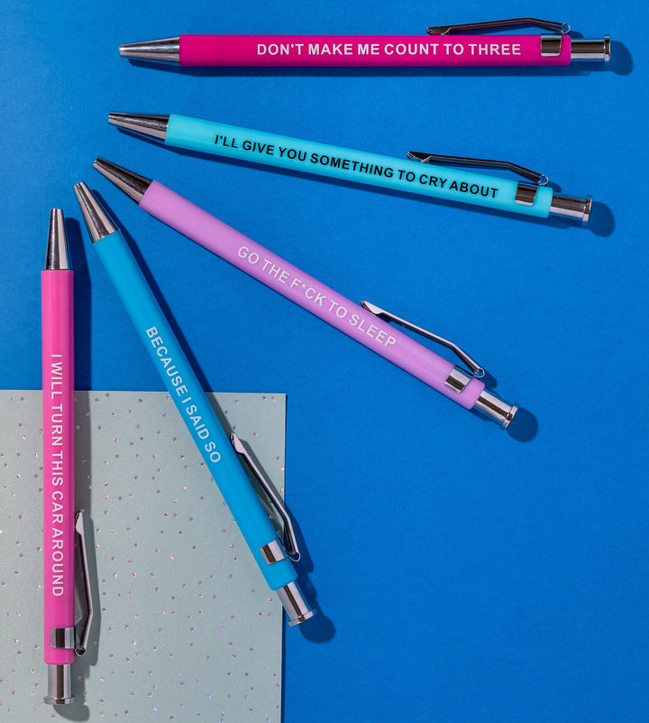 Parenting Pens with funny and sarcastic quotes for parents