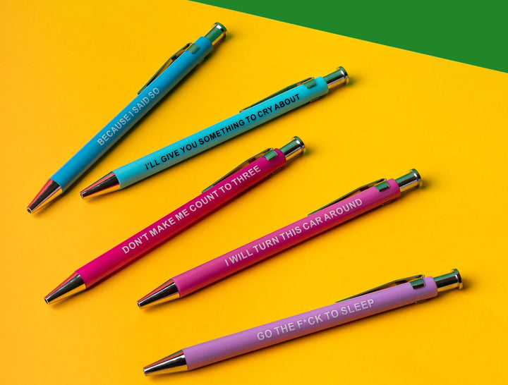 Parenting Pens with funny and sarcastic quotes for parents