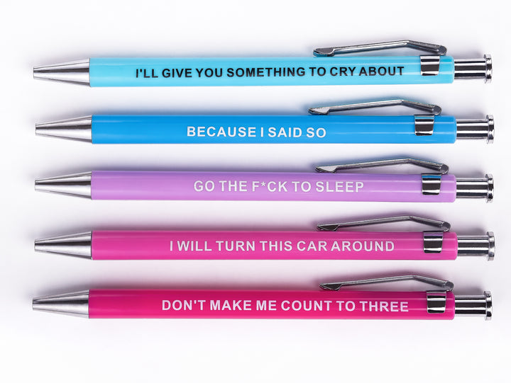 Parenting Pens with funny and sarcastic quotes for parents