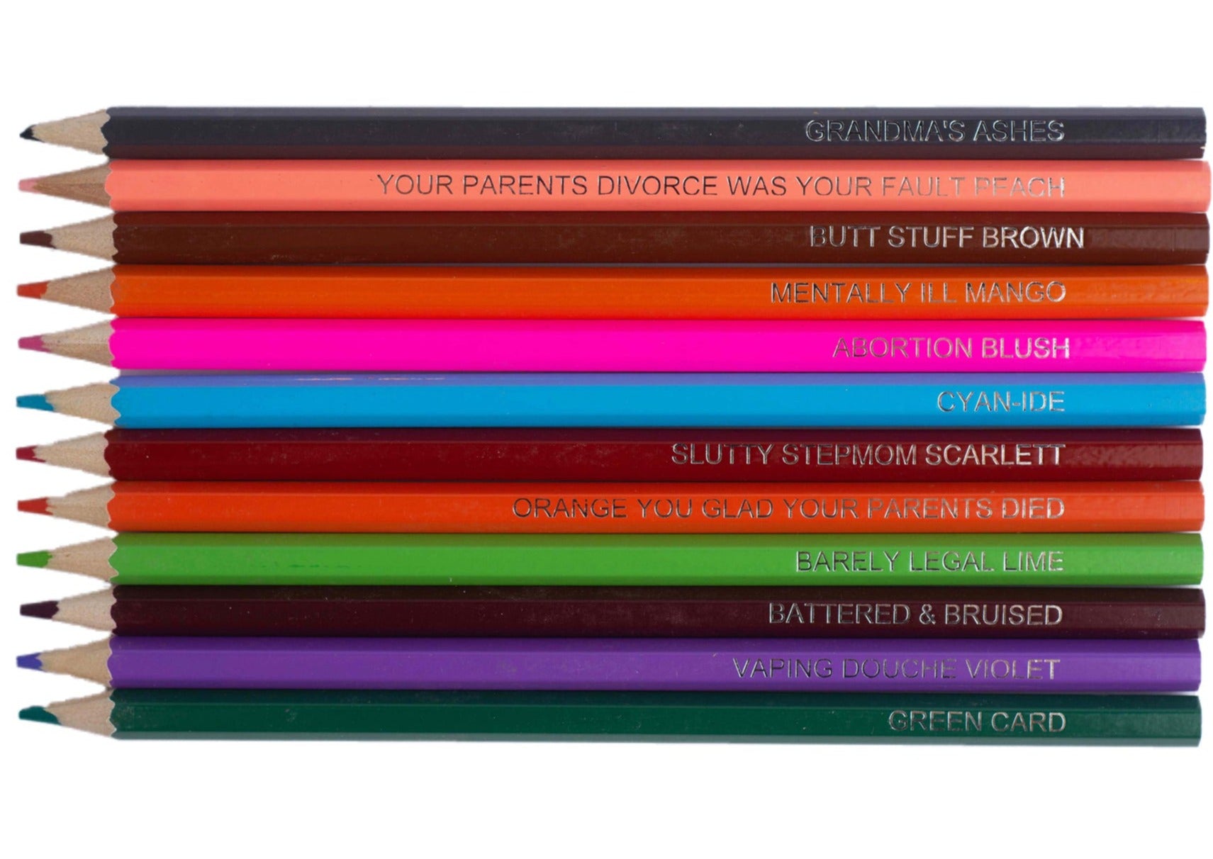 Offensive Colored Pencils set of 48 wooden colored pencils with bold, unique color pencils in pack.
