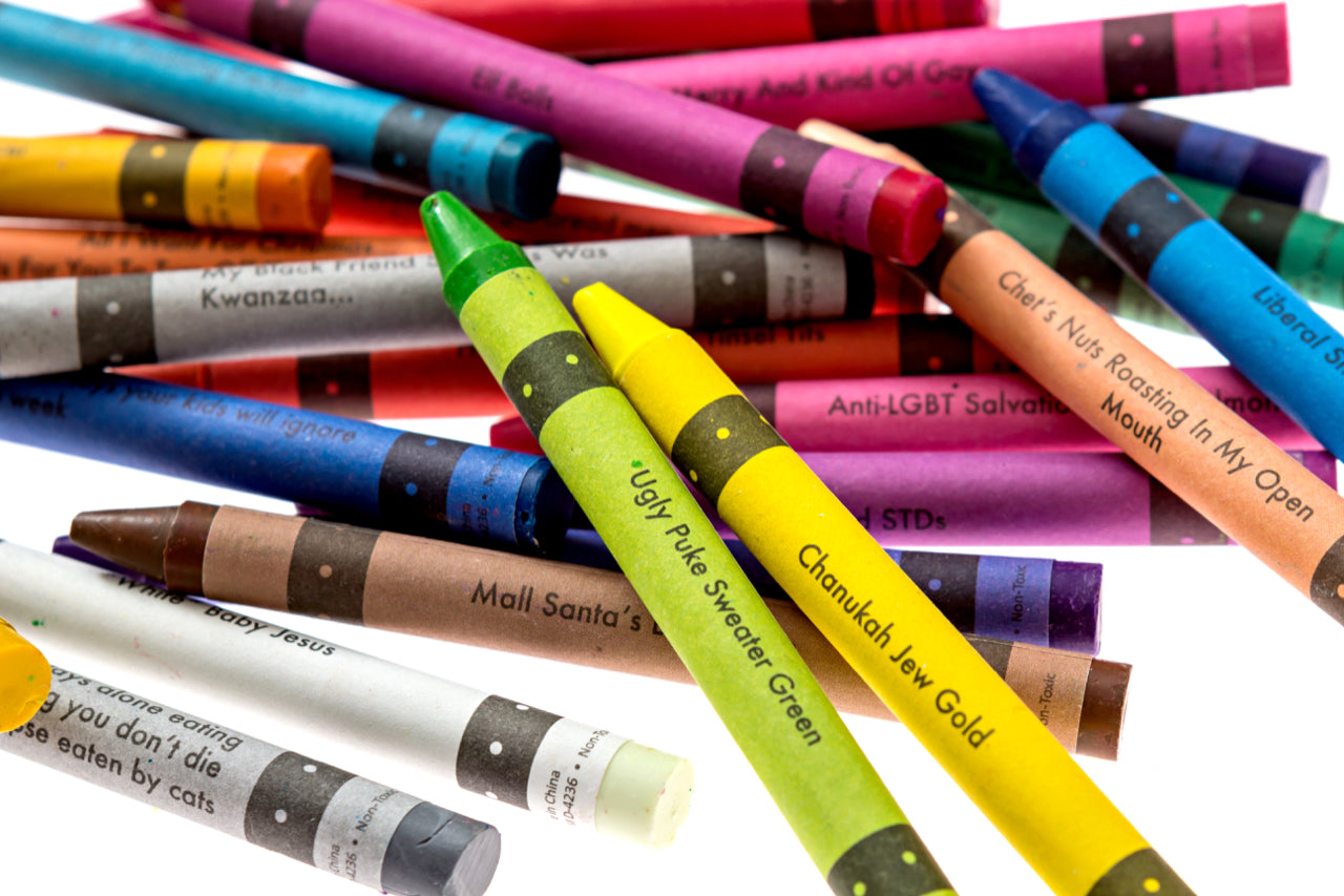 Holiday Edition crayons in assorted colors, ideal for adult coloring and holiday crafts.